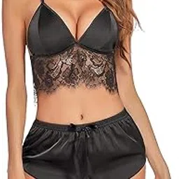 hilorill Women's Net & Satin Solid Above Knee Babydoll | Night Dress for Honeymoon-picture-32