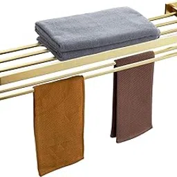 KOKOSIRI 32'' Towel Shelf Holder Bathroom Towel Rack with Two Bath Towel Bars Rails SUS304 Stainless Steel Wall Mount, Brushed Gold B6003BG-L32-picture-15