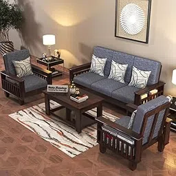 Solid Wood 5 Seater Sofa Set with Cushions for Office, Home, Lounge | Sheesham Wooden Sofa Set for Living Room 5 Seater Sofa in Walnut Finish-image-22