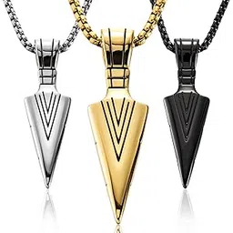 locket Pendant for Men combo Black Silver gold Boys Mens boyfriend gents Boy girls Women Unisex Stainless Steel arrow 3 Necklace Long Locket Valentine gifts Stylish Simple Chain Pendant-280-image-25
