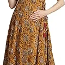 secret wish Ethinic Printed Cotton Maternity Kurta/Feeding/Nursing/Zipper/Printed/Calf Length-picture-13