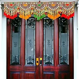 Decorative Entrance Main Door Hanging Toran Bandanwar Wall Decorations Pom With Side For Home Temple Room Home, Design-20, (Multicolour, 91 Cm)-picture-23