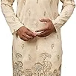 Men's White Silk Blend Solid Embroidered Calf Length Kurta's | Embroidered Kurta for Men | Straight Fit Kurtas for Mens-image-58
