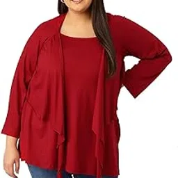 therebelinme Plus Size Women's 5024BC_Maroon Solid Color Knitted Layered Top-picture-12