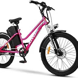 Motovolt Kivo 24 Standard Electric Cycle | 36V 250W BLDC Motor | Up to 45 KM Range | 6Ah Removable Li-ion Battery (IP65, BIS Certified) | 110 kg Payload | Front Suspension | 24” Tyres | Pink-picture-56