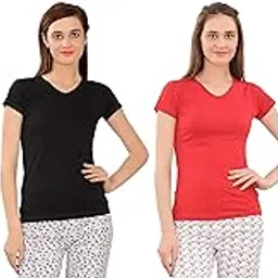 Zebu Women's Cotton Plain Top (Red, Sky Blue, Black, Medium)- Pack of 4-picture-32