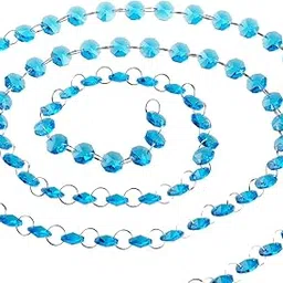 H&D 6FT Glass Crystal 14mm Octagon Beads Chain Chandelier Prisms Hanging Wedding Garland (Sky Blue)-picture-44