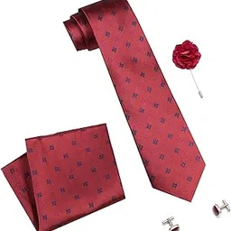 nu-lite Tie for Men – Micro Silk Neck Ties Set with Cufflinks Flower Pin, Pocket Square & Black Gift Box, Combo Necktie Sets for Office Wear, Formal Suits & Weddings (0, TieVar13)-picture-36