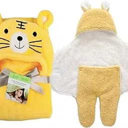 First Kick Baby Blankets New Born Combo Pack of Hooded Wrapper Durable Fleece Polyester Sleeping Bag and Baby Bath Towel for 0-6 Months Baby Boys and Baby Girls Pack of 2 Yellow-image-92