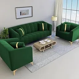 Smart Furniture City 5 Seater Luxury Modern Velvet Sofa Set with Gold Accents, Channel Tufted Living Room Couch, Forest Green, 3-Piece Seating Group (Green)-image-39