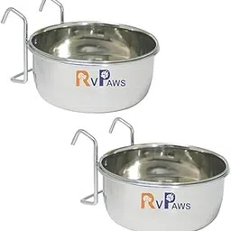 Woofy Bird Feeding Dish Cups, Parrot Food Bowl Holder-Stainless Steel Coop Cup, Bird Cage Water Bowl for Parakeet African Greys Conure Cockatiels Lovebird Budgie Chinchilla (250.ML + 250.ML Pack of 2)-image-1