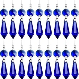 20 Pieces Chandelier Icicle Crystal U-drop Prisms Lamp Parts Glass Pendants Beads for Wedding, Party or Holiday Decoration, 38mm, Blue image 1
