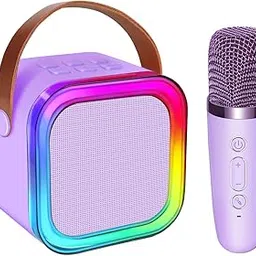 Mini Karaoke Machine for Kids Adults, UZSOMX Portable Bluetooth Speakers and 2 Wireless Microphones Song Toys with LED Light, Chritmas Birthday Toys Gifts for Girls Boys Toddler Teens (Purple 1 Mic)-image-99