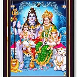 Pavan Photo Laminations Shiv Parivar Family Siva Parvati Lord Shiva Wall Painting Framed Home Decor (Wood,Matte,Brown,Small Size,6 x 8 Inch) B1146S-picture-27