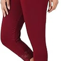 befli Combo Pack of 3 Skinny Fit 3/4 Lace Capris Leggings for Women's Black Maroon White Large-picture-42