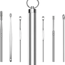6 in 1 Ear Wax Cleaner Kedar's Resuable Ear Wax Cleaner Reusable Removal Kit Steel Ear Cleansing Tool Set Spiral Ear Curette Tool with Cleaning Brush For Kids Man & Woman (STEEL) image 1
