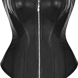 bslingerie Womens Faux Leather Zipper Front Bustier Corset Top-picture-41