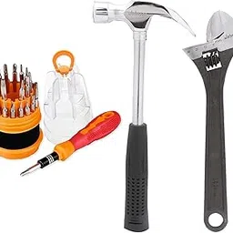 Sulfar Home Hand Tool Kit Combo of Multipurpose Claw Hammer, Adjustable Wrench (200mm), 31 in 1 Screwdriver Set (Combo of 3)-picture-46