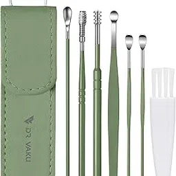 Dr Vaku® Reusable EarWax Removal Cleaning Tool Kit (Set of 7) Stainless Steel With Storage Case Ear Pick Scoop Curette Cleaner And Spring Buds Safe Easy & Hygienic- Green-picture-31