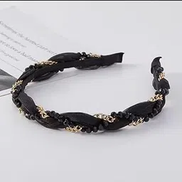aksh Women's Black Beaded Headband with Gold Chain, Fashion | Hair Accessory Elegant Twisted Knot Hair Band for Parties, Weddings | Pck Of 1 |-picture-10