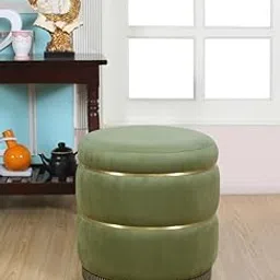 Pouffes Sitting Stool for Living Room, Make up Table Mudda Puffy Wooden Ottoman Stools, Pouffe Footstool for Home Decoration & Dressing Table, 16x16x18 Inch, Light Green-image-34