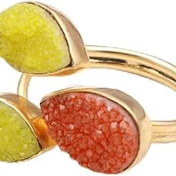 el joyero Women Gold Plated Natural Multi Agate Druzy Triple Stone Pear Shape Adjustable | Git For Her Gemstone Handmade Rings Jewelry 1308 32-picture-21