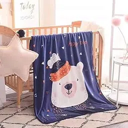 Koochie-Koo Happy Time Cute Cartoon Print Light Weight Soft Cozy Plush Fleece Coral Velvet Faux Fur All Seasons Baby Blanket - 100X140 Cm (Pack of 1, Blue), Durable image 1