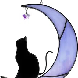 Cat Memorial Gift Stained Glass - Stained Glass Window Hanging Suncatcher Ornaments, Loss of Pet Memorial Sympathy Gift, Black Cat on Purple Moon Light Catcher Decoration for Pet Lovers-picture-14
