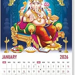 Zoozo Artz 2026 Wall Calendar – Lord Ganesha Theme Spiritual Decor | 12 Sheeter Hanging Monthly Planner with Colorful Ganpati Artwork | Premium 130 GSM Art Paper, Spiral Binding, Large Size(Z13)-picture-42