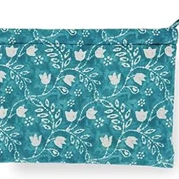 Ekatra Sustainable Cotton Travel Pouch/Organizer | 9 * 7Inches | Metal Zipper | Pockets x 2 | Handcrafted | Multipurpose Cotton Travel Pouch - Teal Floral-picture-47