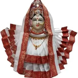 Double Layer Kalash Silk Saree (White) for Navaratri Goddess, MataRani Poshak, Maa Laxmi, Durga, Saraswati, Radha Chunri Patka and Lehenga/Ghagra Dress, Margashirsha Devi Maa Accessories for Pooja-image-9