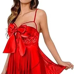anashra fashion Elegant Satin & Lace Babydoll Lingerie with Bow Tie Front – Sheer Nightwear for Women – Romantic Sleepwear for Honeymoon, Date Night & Special Occasions-picture-25