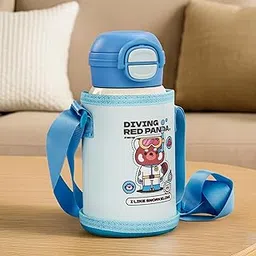 Baybee 2 in 1 PandaPlunge Baby Sipper Bottle with Straw for Kids | Leak Proof Sipper Water Bottle with Carry Pouch & Adjustable Strap | BPA Free & Non-Toxic with 550ml Capacity | Drinking Water Bottle for School Kids Boys Girls (Blue)-picture-19