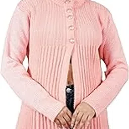 creative panther Women's Knitted Long Cardigan, Orange, Ribbed Pattern, Button Front, Long Sleeve, Winter Wear-picture-49