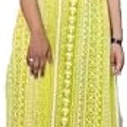 Stylish Lime Yellow Cotton Kurti, Sleeveless A-Line Dress with Floral Block Print Pattern, Traditional Indian Ethnic Wear-picture-56