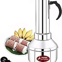 Prithi Home's and Kitchen Stainless Steel Induction Friendly Puttu Maker/Puttu Kudam With Steamer Plate,Steel Stick And Lid- 1 Unit- Long- 17.5 Cm, 1.3 Liter, silver-image-21
