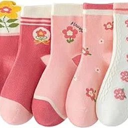 syga 5 Pairs Baby Girl Boy Regular Socks, Toddlers Infant Cotton Warm Stretch Crew Socks With Flower Design, Suitable For Ages 0-2 Years Old Baby, Assorted-picture-15