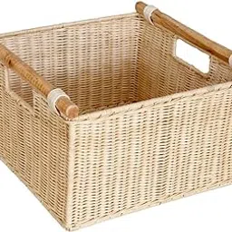 Handcrafted Wicker Storage Container Basket With Handles (Brown, Rectangular)-picture-20