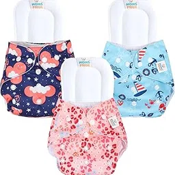 MOM'S PRIDE® Baby Pocket Cloth Nappy Printed Reusable,Washable, Adjustable One Size Adjustable New Baby Cloth Diapers 0-2 years (3 Printed Cloth Diaper with 3 Insert Pad)-image-0