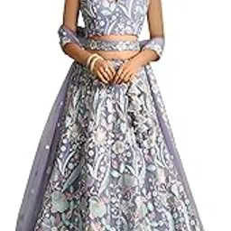 Women's Sequins Embroidered Work Soft Net Lehenga Choli With Dupatta (6020-Purple-Women-Lehenga-Choli-Latest; Free size) (Purple)-image-47