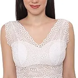 glamoras Women's Nylon Spandex Solid Floral Lace Camisole Lightly Padded Seamless Breathable Stretchable Bralette Bras Size: M - 2XL-picture-31