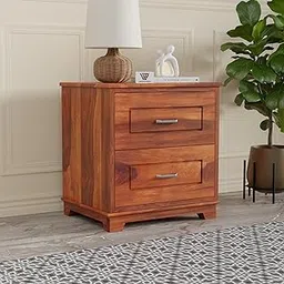 Solid Sheesham Wood Bedside Table with 2 Drawers Storage Wooden Bedroom Bed Side or End Tables Nightstand Table Bed Table for Home and Office (Honey Finish)-image-60