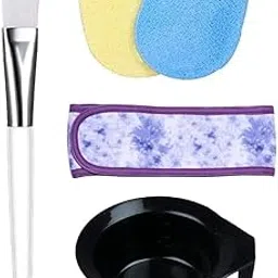 Facial Brush Bowl Kit, 2 Face Cleaning Sponges, Facial Headband | Beauty Salon Spa Professional Styling Hair Dye Color Mixing Bowl, Face Pack Brush, Makeup Puff, Face Wash Headband Women-image-0