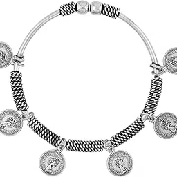 morir Silver Oxidized Queen Elizabeth Coin Daily Adjustable Charm Bangle Bracelet Jewelry-picture-50