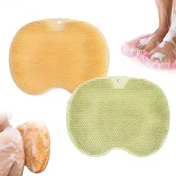 S SINDHIA® Shower Back & Foot Massager, Wall Mounted Back Scrubber Silicone Bath Massage Cushion Brush with Suction Cups, Bathroom Wash Foot Mat, Multicolour – 1pc. image 1