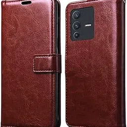 KDM VIVO V23 Brown flip Cover Proection Holding Cover Mobile Basic Case Cover Leather Folding Cover-picture-33