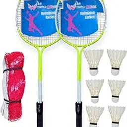 SPO ZONE Badminton Racket Set of 2 Combo with 3 Pieces Feather Shuttlecocks (SD-51)-image-1