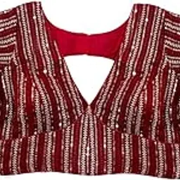 pujia mills Women's Georgett Half Sleeve Deep V Neck Embroidered with Sequins Blouse (Zhankhi)-picture-37