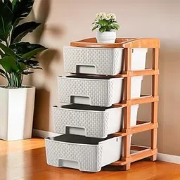 Heart Home Multi-Purpose 4-Layer Plastic Drawer Storage Organiser | Durable & Modular Kitchen & Toy Organizer For Kids Room, Office & Home | White & Golden-image-0