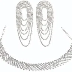 paaru Elegant Silver Layered Necklace and Matching Dangle Earrings Set For Women-picture-30